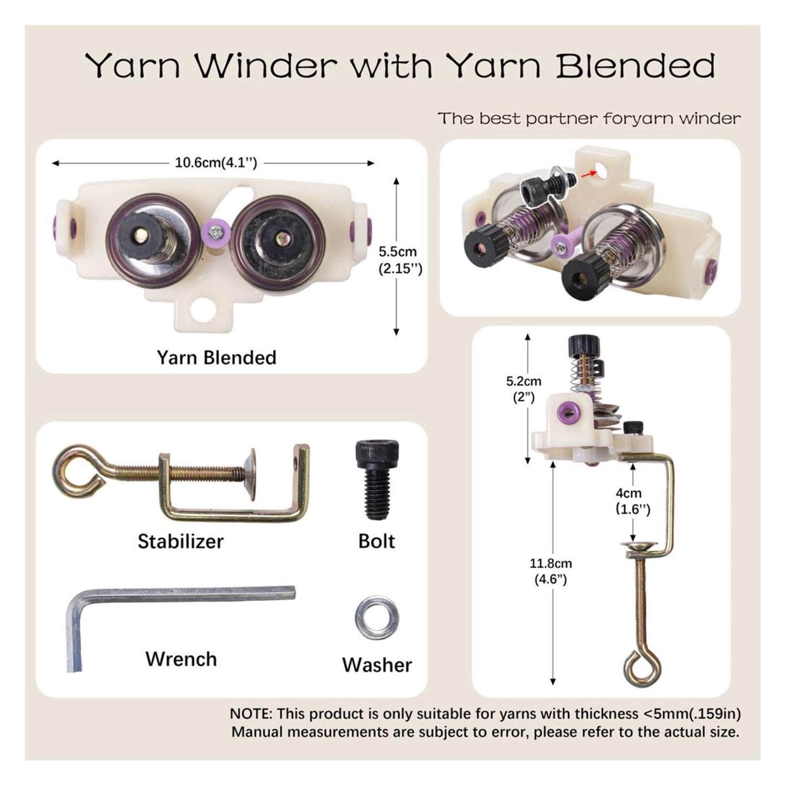 Double Ended Twist Winder Handheld Sewing Machine with A Desk Clamp Versatile Loom Tensioner Machine ,Efficiently Make Yarn Cake