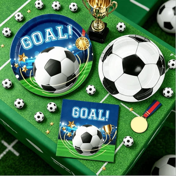Soccer-Themed Party Decoration Set - Disposable Tableware for 16 People, Suitable for Sports Gatherings Outdoor Picnics Birthday Parties and Celebrations