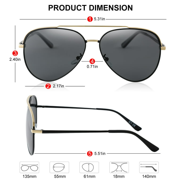 Kapmore Aviator Polarized Sunglasses Retro Black UV 400 Protection Sunglasses for Men Women Travel Fishing Driving, Adult Unisex, Size: One Size