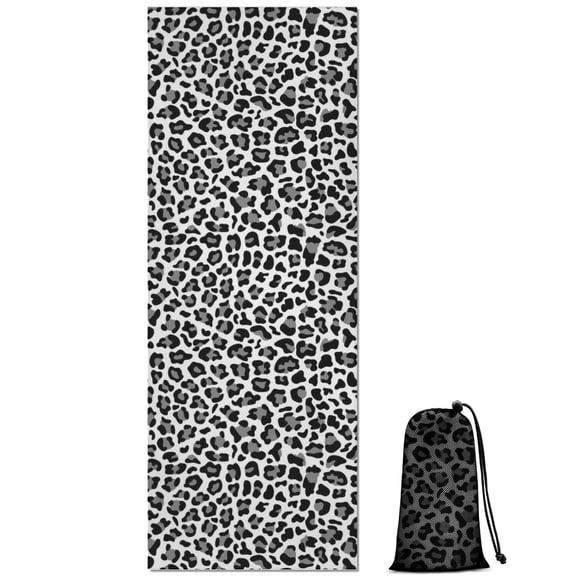 Black Leopard Print Hot Yoga Mat Towel Non Slip for Hot Yoga - Quick-Drying Yoga Mat Cover with 4 Corner Pockets with Travel Bag - Hot Yoga Towel Non Slip Grip Moisture Wicking Sweat 70"x26"