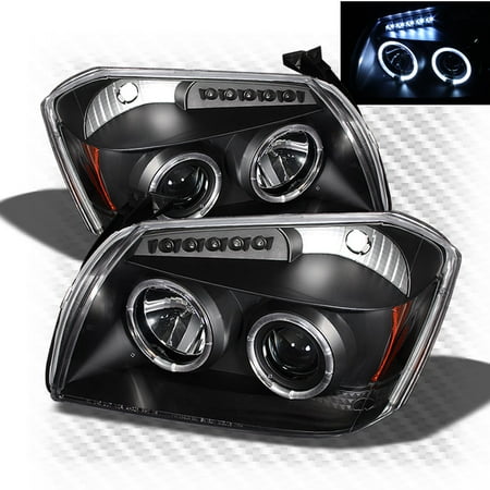 Dodge Magnum Headlight Assembly 2005-2007 Dodge Magnum Projector Dual Halo LED Headlights Black Head Lights Pair Left+Right 2006 ()