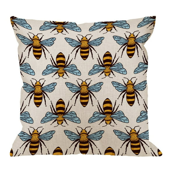 HGOD DESIGNS Bees Pillow Case Decorative Throw Pillow Cover Honey Bee Pillow cases Cotton Linen Outdoor Indoor Square Cushion Covers for Home Sofa couch 18x18 inch Yellow