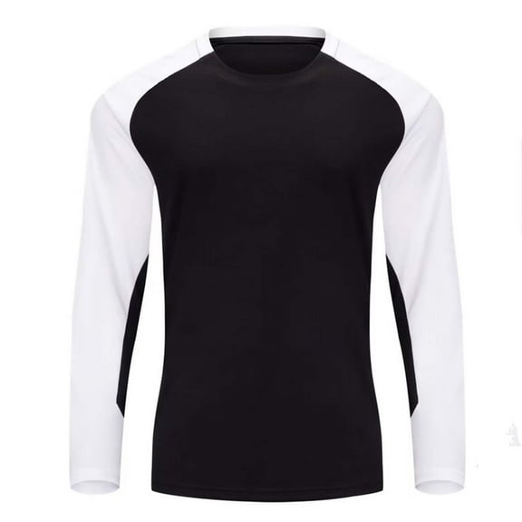 JUSLIO Color Block Long Sleeve T Shirts for Men Pullover Casual Tops Fashion Long sleeve Round Neck Tops Black L