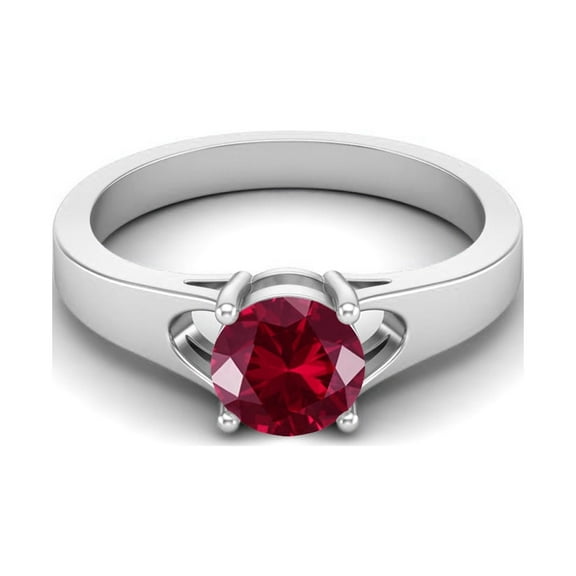 925 Sterling Silver 6mm Round Shape Ruby Glass Field Solitaire Valentines Day Gifts Ring for Women