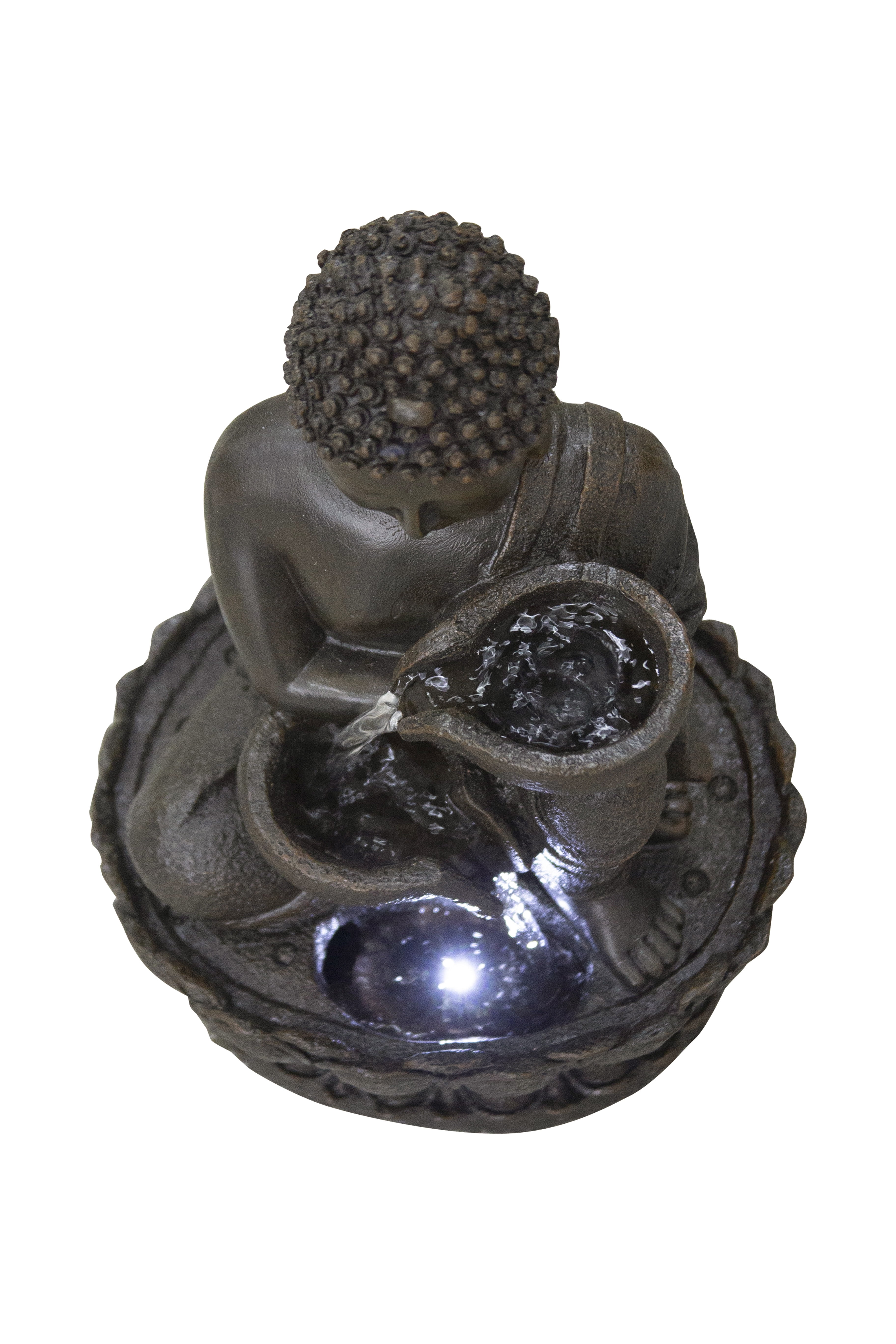 13.75" H Buddha Fountain with LED For Tabletop Décor