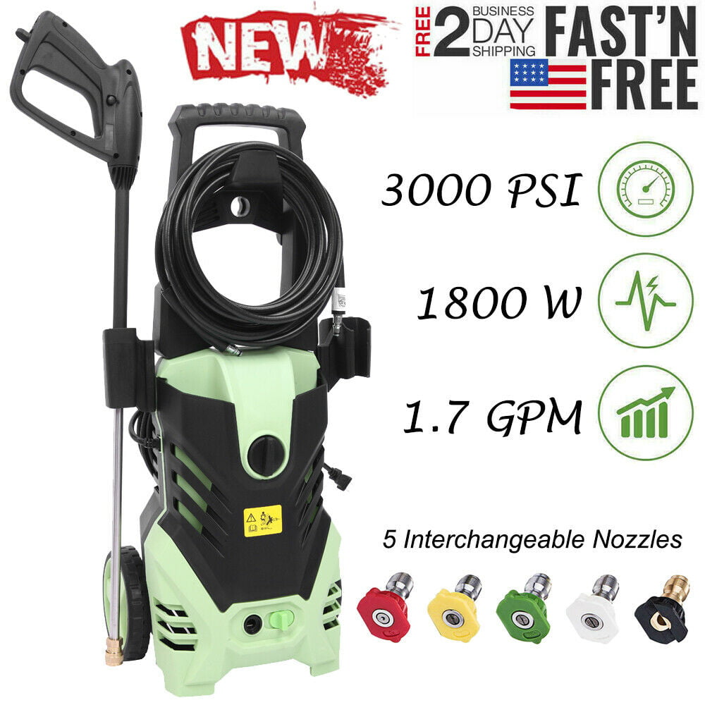 Quick Connect Nozzles Spray Gun 1800W 2.8GPM Power Washer with Hose Reel TEANDE 3800PSI Electric Pressure Washer Green 