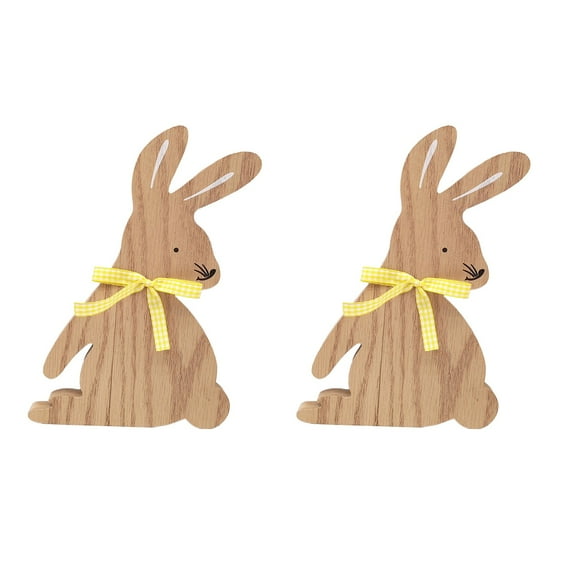 Lksixu Easter Decorations Wooden Bunny Ornament for Easter Festive Decoration MDF with Realistic Grain Ribbon Bow Tie Lightweight And Ideal for Home Or Table Decor Spring Decor for Party Holiday