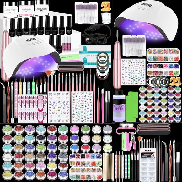 Kit de uñas acrílicas Klemon con taladro, luz UV y herramientas de decoración
