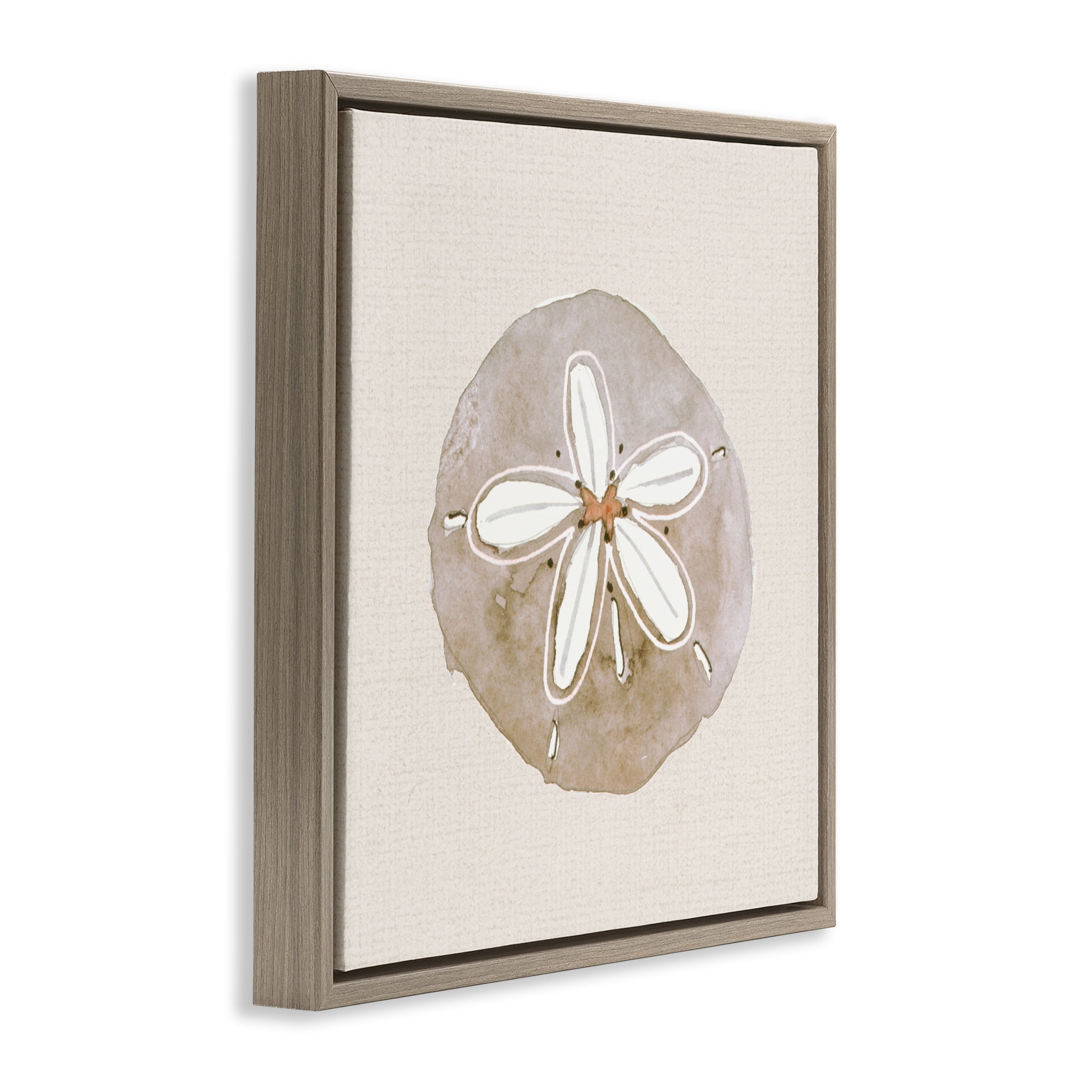Stupell Industries Serene Beige Sand Dollar Brown Framed Floater Canvas Wall Art, design by Lanie Loreth