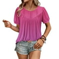 thumbnail image 4 of Xixinqiwan Womens Plus Size Summer Tops,Womens Plus Size Tops Short Sleeve Tunics Cute Pleated Babydoll Shirts Summer Casual V Neck Boho Blouses Hot Pink S, 4 of 7