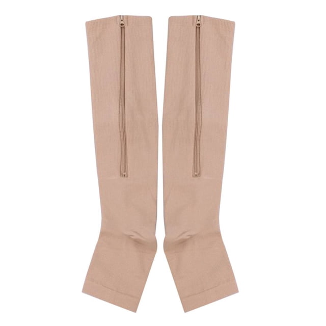 Langgg Nylon Zipper Compression Sock Leg Knee Support Open Toe Preventing Varicose Veins Stretch Socks