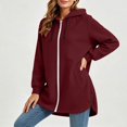 thumbnail image 3 of Women Hoodie Jacket Sevevn Hooded Full Zip Longline Fit Fleece Fabric Side Snap Buttons Side Pockets Long Sleeve Outerwear For Daily Casual Wear, 3 of 9