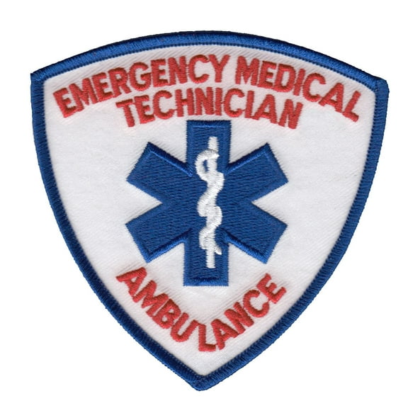 Hero’s Pride EMT Shoulder Patch with Ambulance Design, Red/Royal on White, 3-9/16" – Sew-On