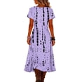 thumbnail image 5 of Women's Retro Floral Print V Neck Short Sleeve Midi Dress Loose Fit Flowy Beach Dress Comfy Summer Dress for Vacation and Casual Wear, Size S-2XL, 5 of 5