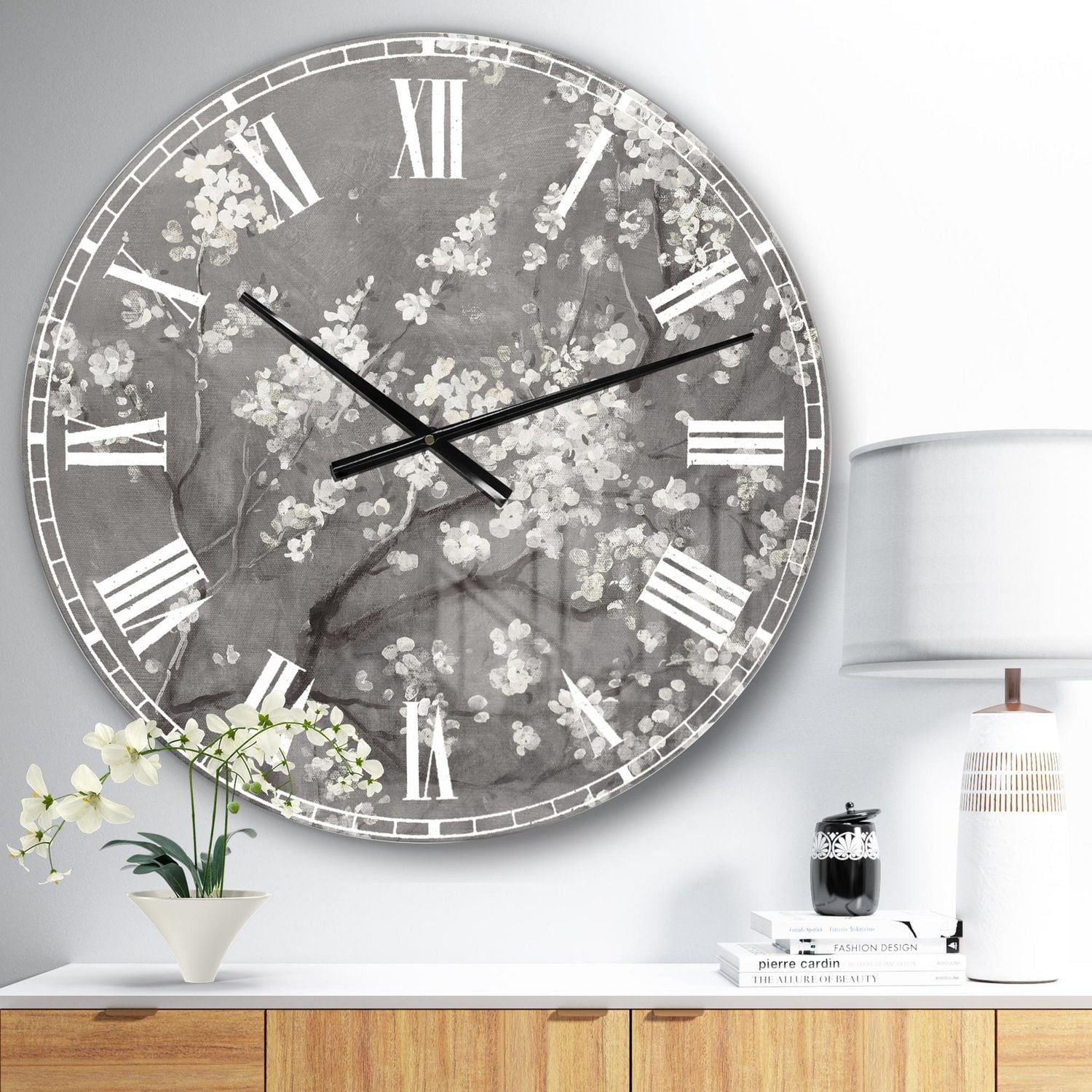 Designart Fleurs de cerisier blanc I horloge murale