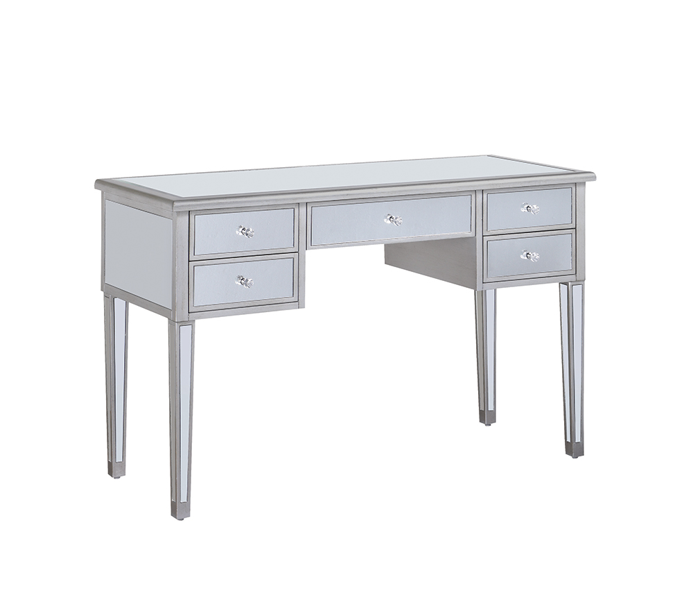 Elia Writing Desk with Mirrored Accents Antique Silver
