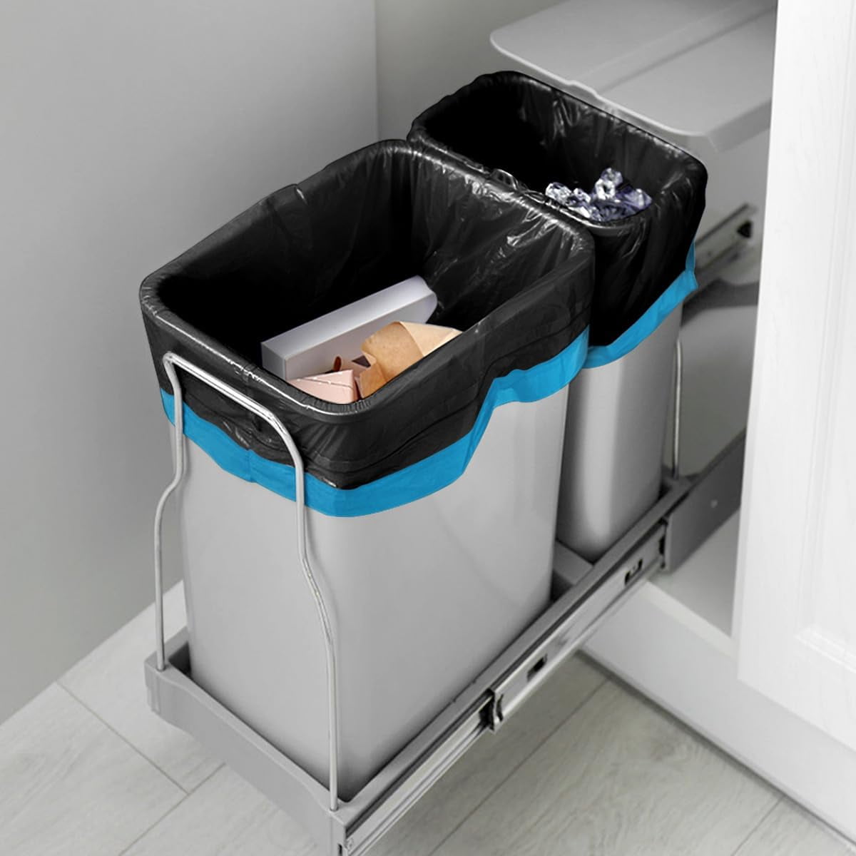 20 Gallon 60 Counts (fit 18-20 Gal) Large Drawstring Trash Bags Strong Tall Kitchen Compactor Bags s for Home/Office/Light Residential Waste/Outdoor Trash Can, Lawn，Black Trash