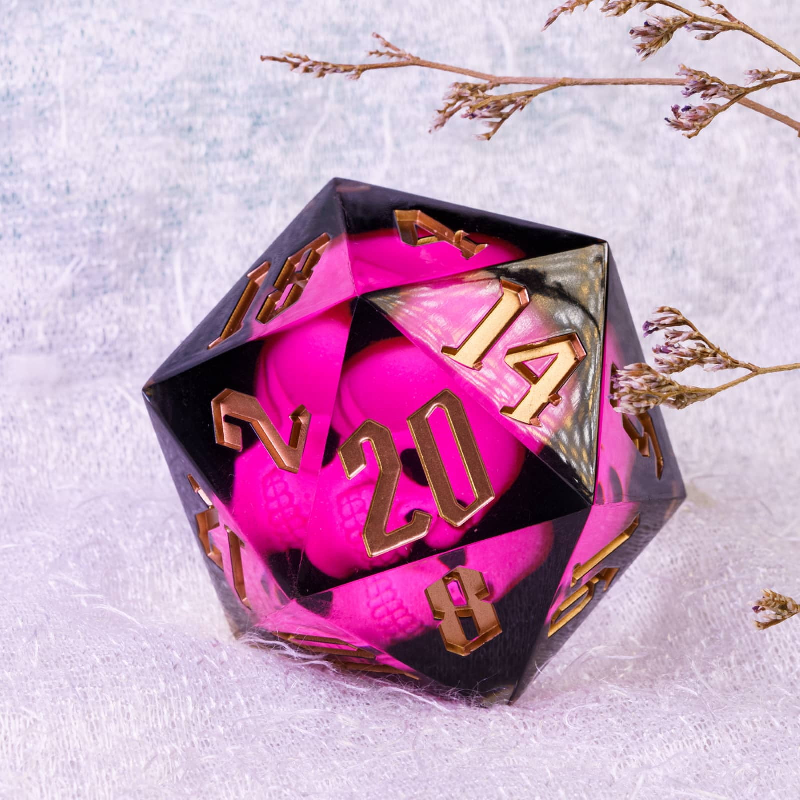Cusdie 55MM D20 DND Dice Sharp Edges Dice, 20 Sided Resin Skull Dice, Single D20 Polyhedral Dice with Gift Box for Dungeons and Dragons TTRPG Role Playing Game Pathfinder