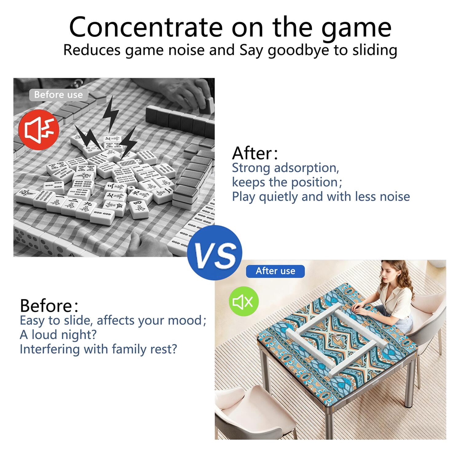 Boho Inspired Extra Large Non-Slip Game Mat 31.5x31.5 Inch Rubber Mahjong Table Cover with Noise Reduction for Playing Tiles Cards and Family Game Nights