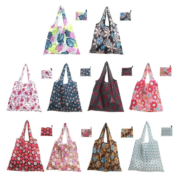 GASTROPOD 10Pcs Reusable Grocery Bags,Lightweight Solid Foldable Grocery Bags,Soft 190T Polyester Shopping Bags,Style1