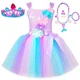 thumbnail image 5 of Vestido de princesa sirena para niñas, vestidos de tutú para fiesta de cumpleaños con flores pastel, disfraz de sirenita de Halloween para niños, ropa, 5 of 5