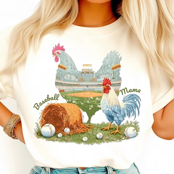 Retro Chicken Baseball Mama Shirt, Game Day Farm Life Tee, Checkered Glitter Baseball Mom Shirt, Coquette Farm Shirt