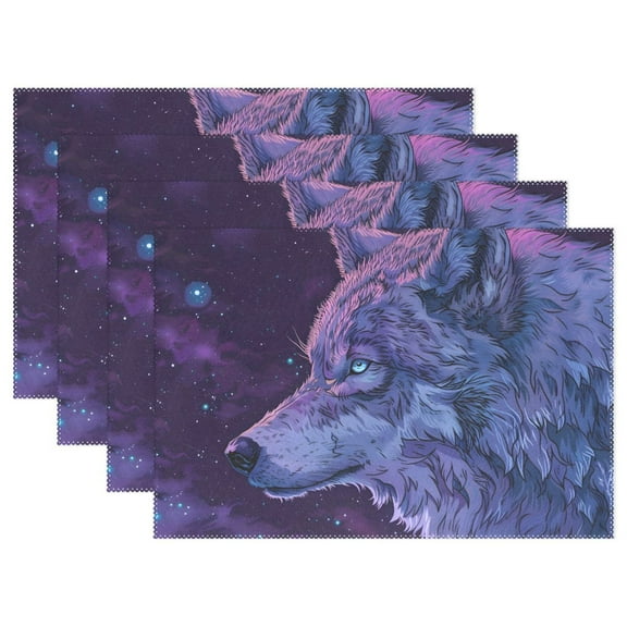 Wolf Starry Sky 12×18 inch Placemats Heat Resistant Washable Foldable Rectangular Placemats Set Decoration Indoor Outdoor for Kitchen Dining Table 1PC