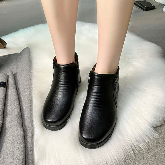 Bnwani Boots for Women Fashion Zipper Flat Thick Fleece 0 Boot Black Size 5.5