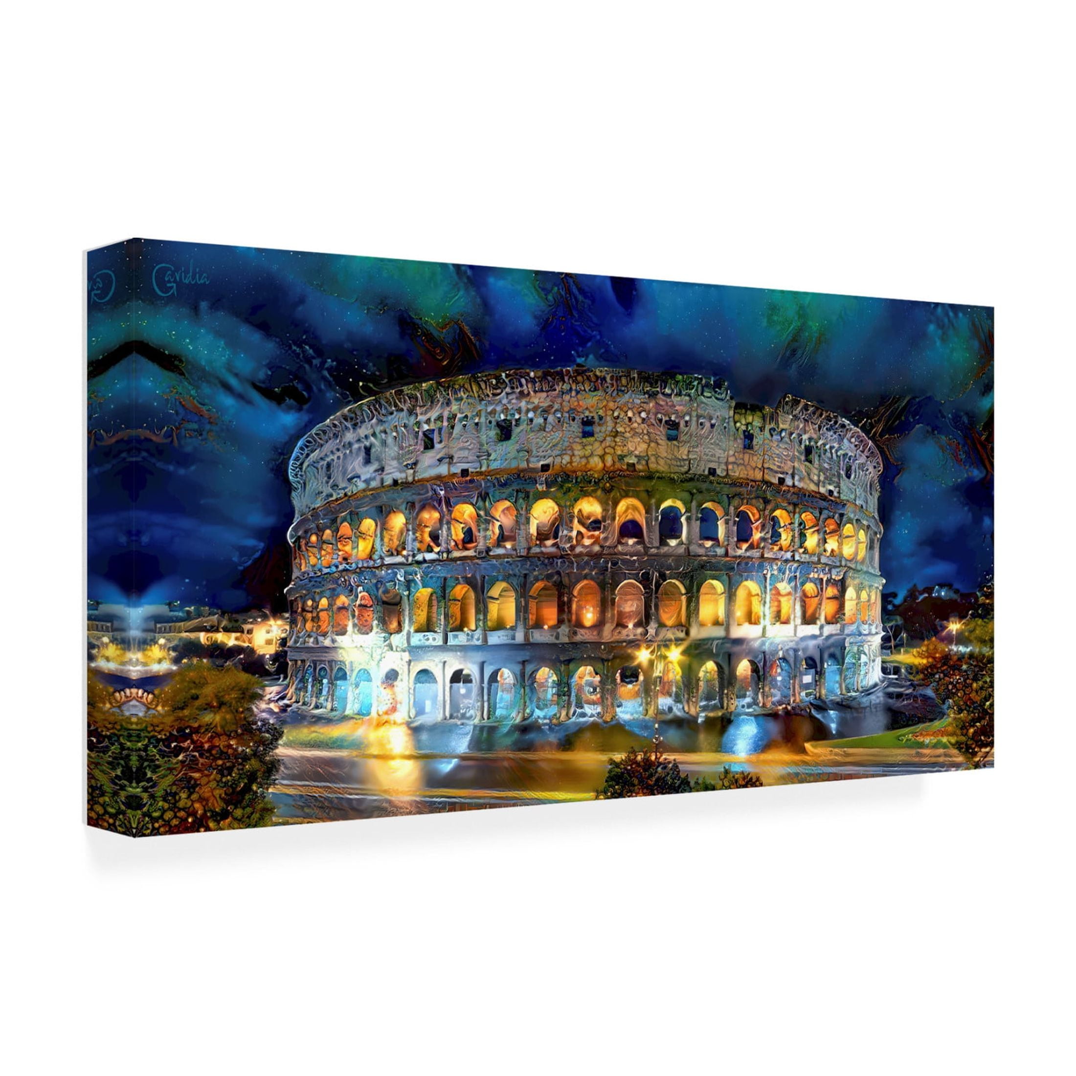 Canvas Wall Art - Pedro Gavidia 'Rome Italy Coliseo Night 2022' Wall Art for Living Room, Bedroom, or Office Décor by Trademark Fine Art - 24 x 12 Inches