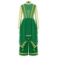 thumbnail image 4 of Doomiva Kids Girls Lyrical Praise Dance Outfit Long Sleeve Irregular Hem Worship Gold Trim Dress with Wide Leg Pants Green 6, 4 of 6