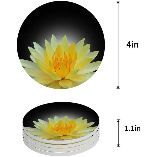 RYLABLUE Lotus Ensemble de 6 Coaster Rond pour les Boissons, Absorbant en Céramique Coasters en Pierre Tapis de Tasse avec Base en Liège pour la Maison Cuisine Salle Table Basse Bar Décor