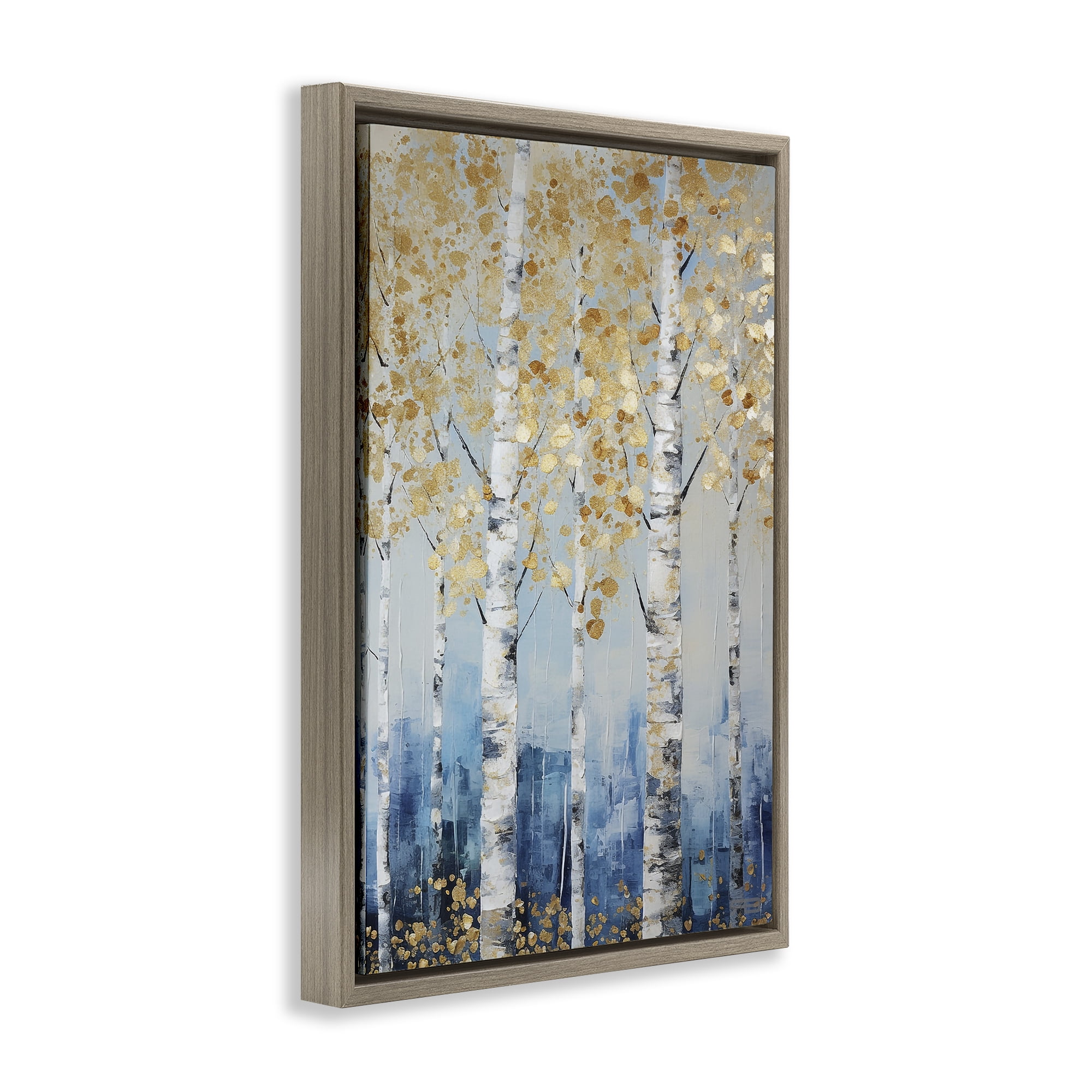 Stupell Industries Autumnal Birch Forest Landscape Painting Brown Floater Framed Art Print Wall Art, 21 x 31