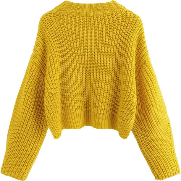 Sueter corto de gran tamano con cuello alto y hombros caidos para mujer Amarillo CH Amarillo CH Xishao ropa Walmart en linea
