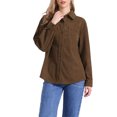 thumbnail image 1 of Chaqueta de pana INSPIRE CHIC para mujeres, blusas de botón con cuello en V, camisa suelta de otoño e invierno, talla XS, marrón, 1 of 6