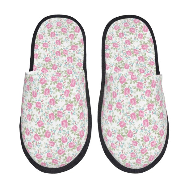 Balery Floral Pantuflas de Casa de Felpa Silenciosas con Diseño Estampado, Zapatillas Cómodas Antideslizantes de Algodón para Interior-Large
