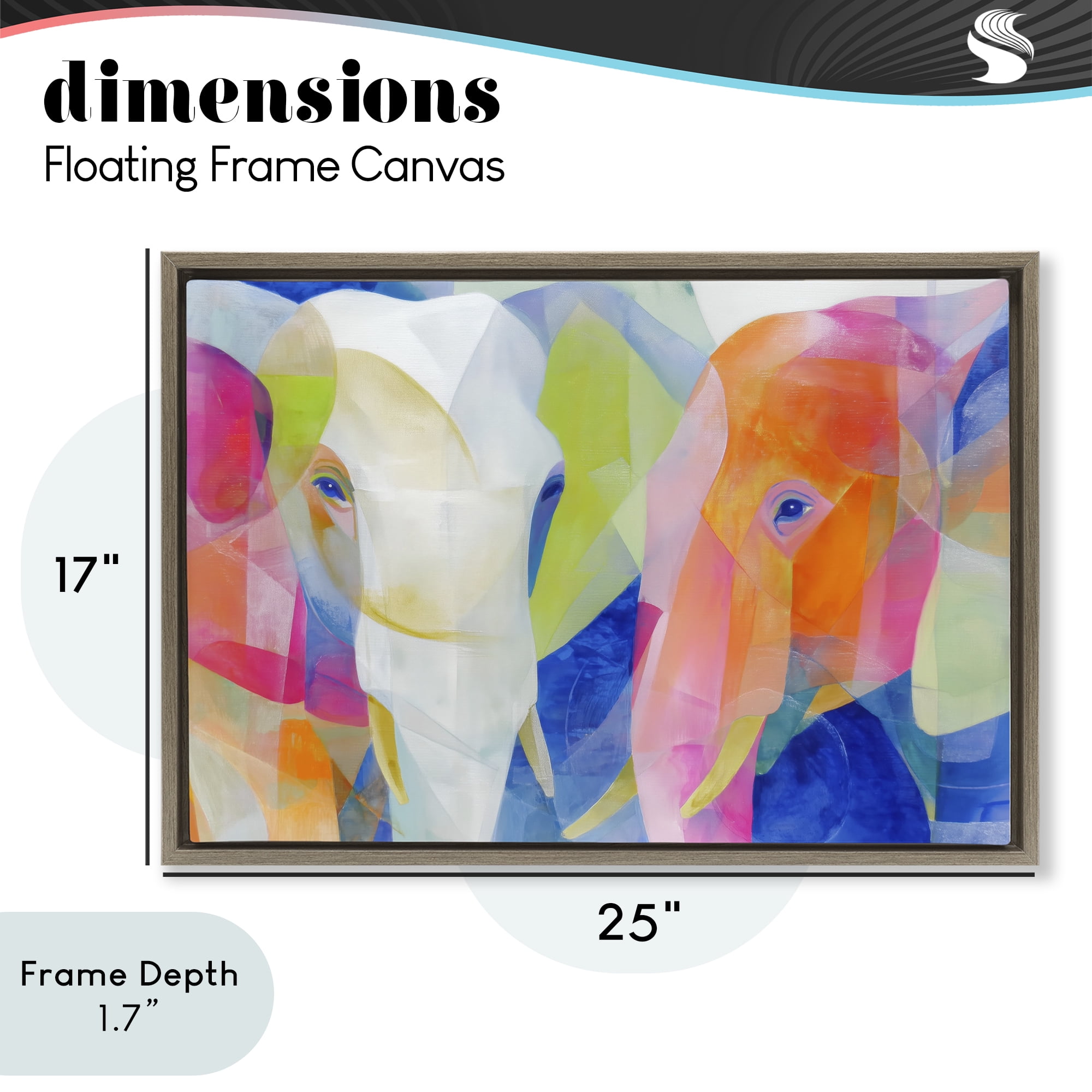 Stupell Industries Two Elephants Geometric Composition Brown Framed Floater Canvas Wall Art, design by Chromatic Storm Studio