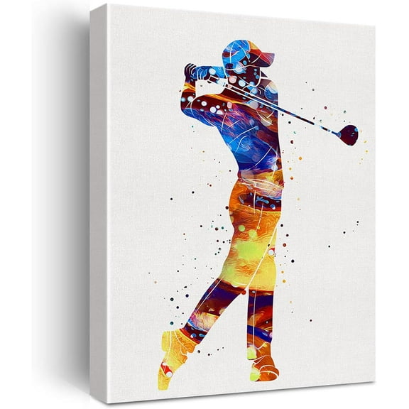 Golf Watercolor Wall Art Golf Sports Golfers Canvas Painting Prints for Home Office Wall Decor Framed Artwork Golfer Gifts(12x15 Inch)