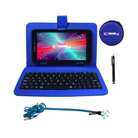 LINSAY 7" New Quad Core Tablet Super Bundle with Blue Keyboard, Earphones and Pen Stylus Android 6.0 Dual Camera