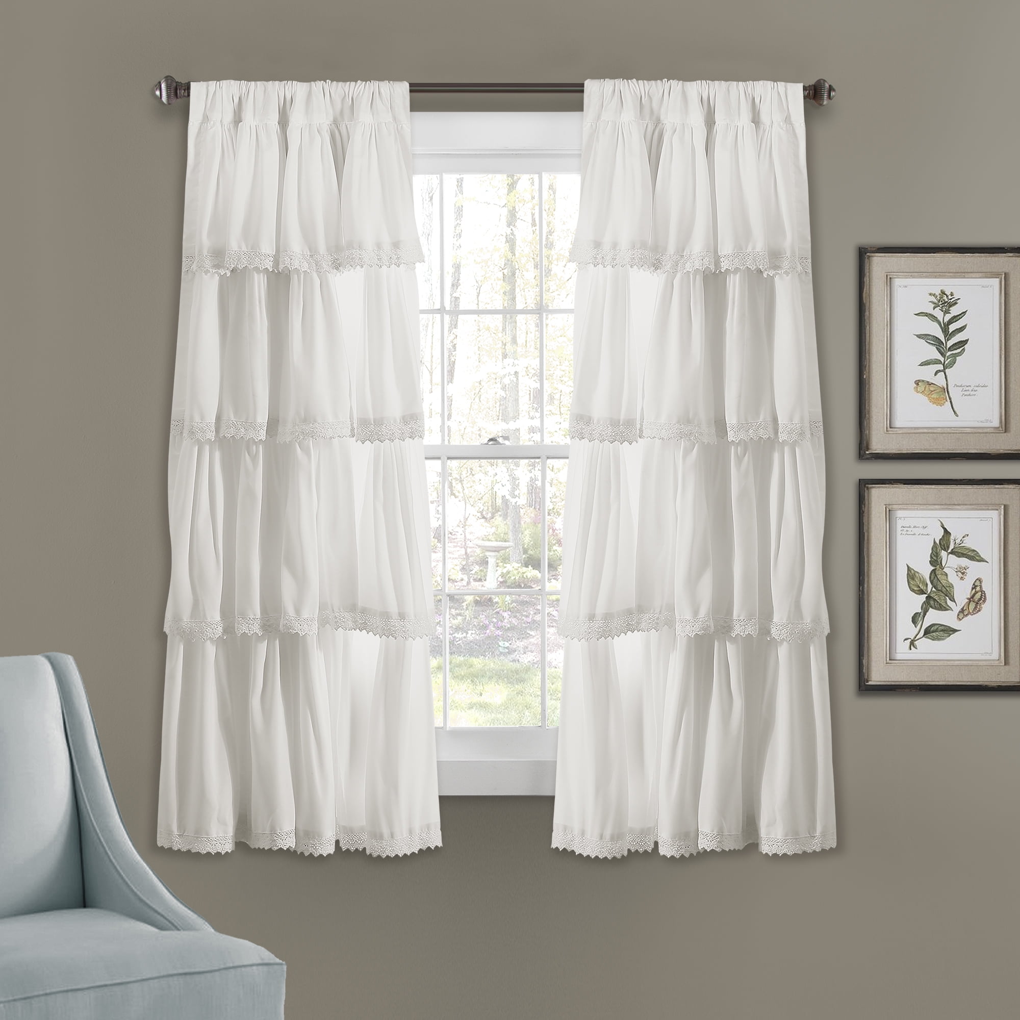 Lush Decor Ella Lace Ruffle Window Curtain Panels White Set 32x45