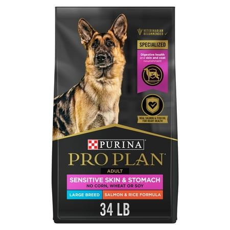 Purina Pro Plan Sensitive Skin & Stomach Adult Dry Dog Food, Large Breed, Salmon & Rice, 34 lb Bag