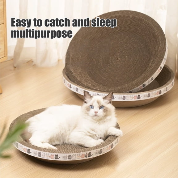 Round Corrugated Cat Scratcher Bed, 2-in-1 Bowl-Shaped Cat Scratching Pad & Cat Bed, Lint-Free Durable Cat Lounger for Indoor Cats