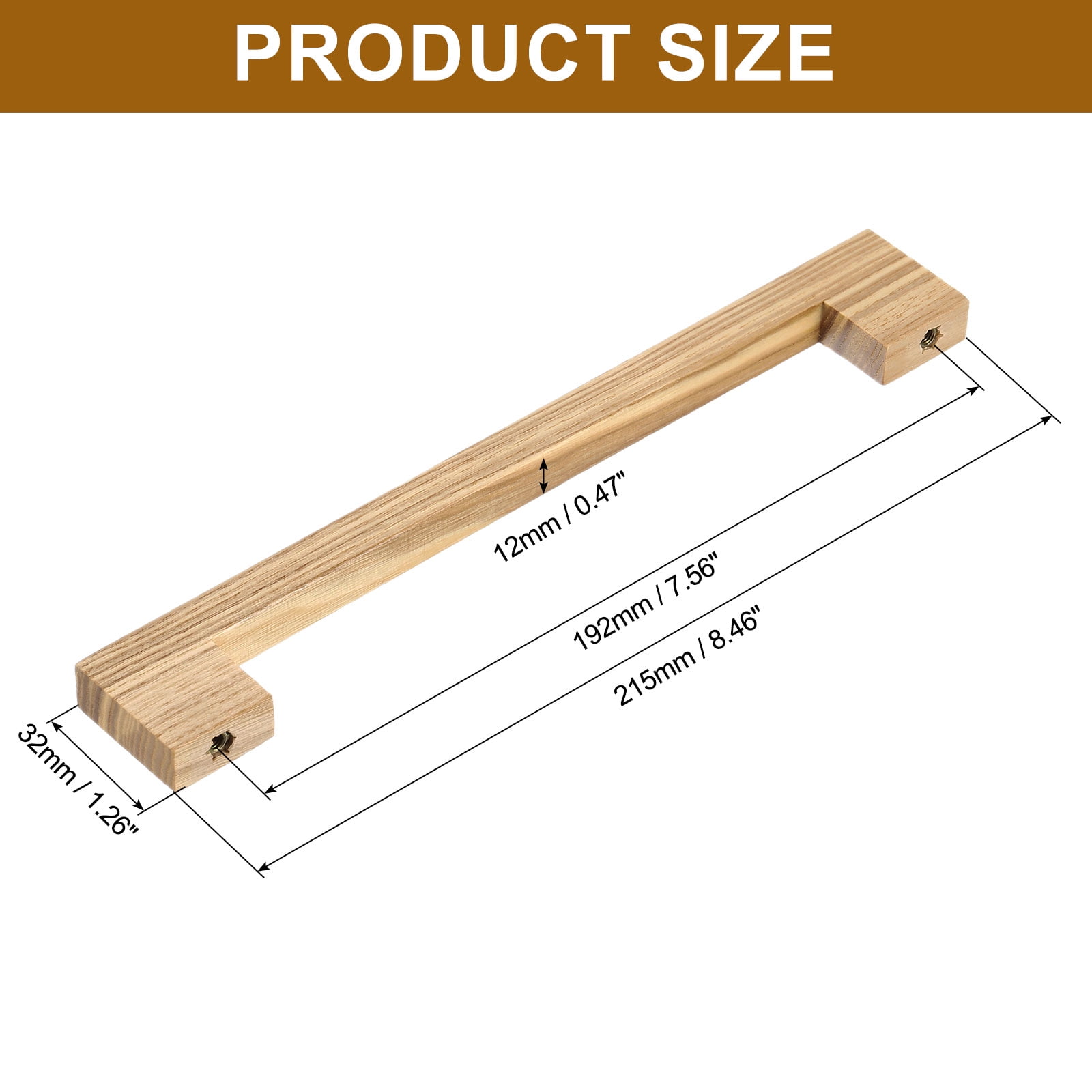 Uxcell 4 Pack Wood Drawer Pulls, 8 Inch Hole Center Square Wooden Drawer Pulls Cabinet Handles with Screws for Kitchen Dresser Wardrobes Door Cupboard, Ash Wood
