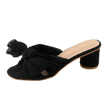 

Ball of Foot Cushions for Women Sandals Women s Summer Thick Heel Satin Bow Round Head Strapless Sandals