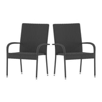 Flash Furniture Maxim Set of 2 Stackable Indoor/Outdoor Wicker Dining Chairs with Arms - Fade & Weather-Resistant Steel Frames - Gray
