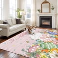 thumbnail image 2 of Easter Area Rugs 8'x10', Washable Small Throw Rugs for Living Room Patio, Country Rabbit Feet Eggs Leaves Pink Wooden Grain Indoor Outdoor Rug Non-Slip Low Pile Carpet Runner Reversible Floor Mats, 2 of 8