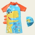 thumbnail image 2 of Gubotare Baby Swimsuit Boy with Hat Toddler Baby Boy Sunsuit One Piece Swimsuit Boys Beach Summer Clothes 5t 6t (Light Yellow,5-6 Years), 2 of 5