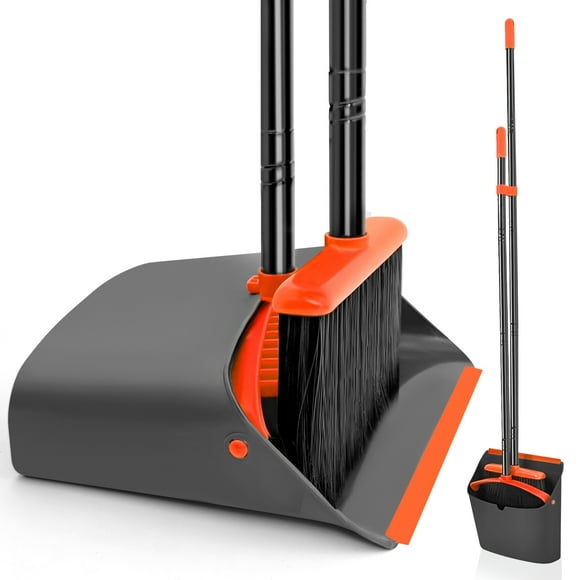 JEHONN Balai avec Porte-Poussière avec Manche de 54 Pouces pour la Maison (Orange Noir)