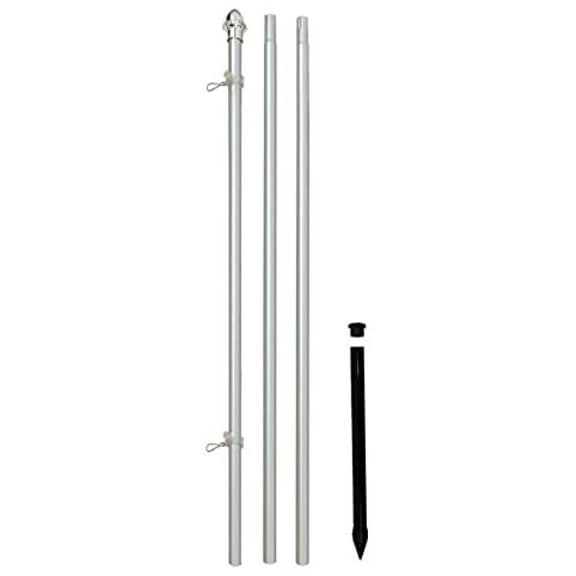10ft Aluminum Flag Pole with Ground Spike - Silver Outdoor Flagpole 3-Section 1-Inch Diameter Silver Finish - Durable Garden Yard Lawn Flags Display