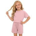 thumbnail image 5 of BOOMNY Girls 2 Peice Outfit Set Summer Clothes Set for Girls Short Sleeve Casual Solid Color Tops Shorts Cozy Kids Dailywear, 5 of 6