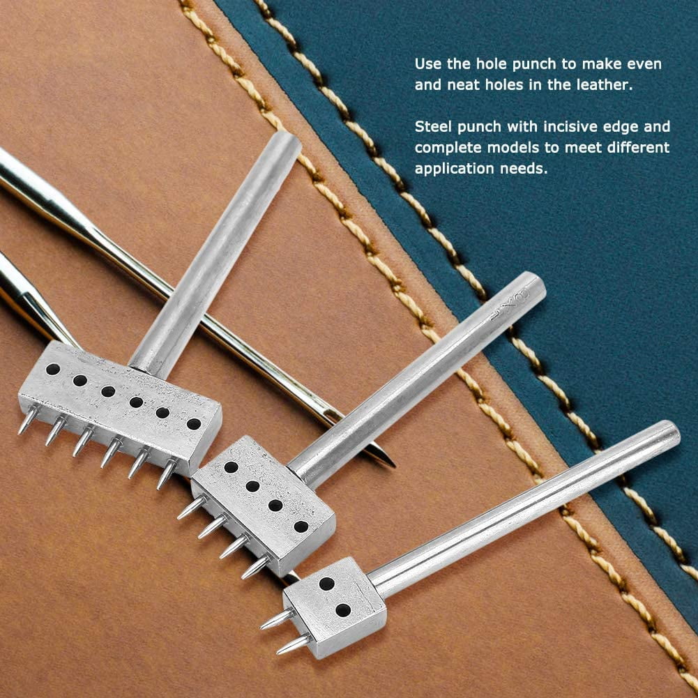 ABPETE 3PCS Profession Leather Hole Punch Tools, Cutting Stitch for Wallet Belt Spacing Punch Tool DIY Leather Craft Hole Punching Set Belt Hole Puncher(8mm Pitch (2 + 4 + 6))